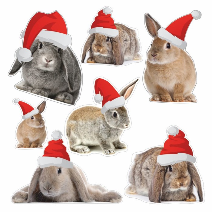 Набор автомобильных наклеек "Кролик в новогодней шапке", 250 х 250 мм - Фото 1