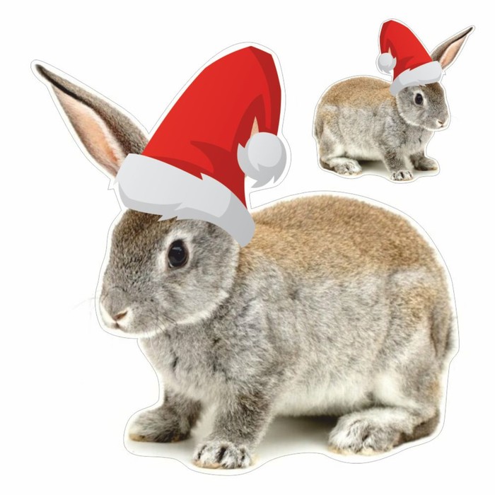 Наклейка автомобильная "Кролик в новогодней шапке", 150 х 150 мм, вид 3 - Фото 1