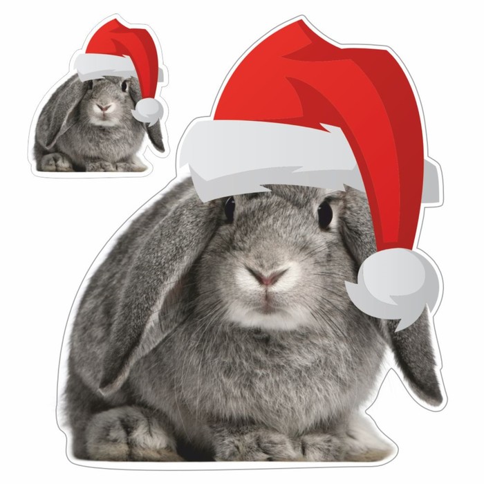 Наклейка автомобильная "Кролик в новогодней шапке", 150 х 150 мм, вид 5 - Фото 1