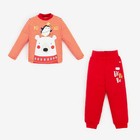 Пижама детская (лонгслив, брюки) «Медведь и Пингвин», цвет белый полоска/красный, рост 74 см - фото 10041288