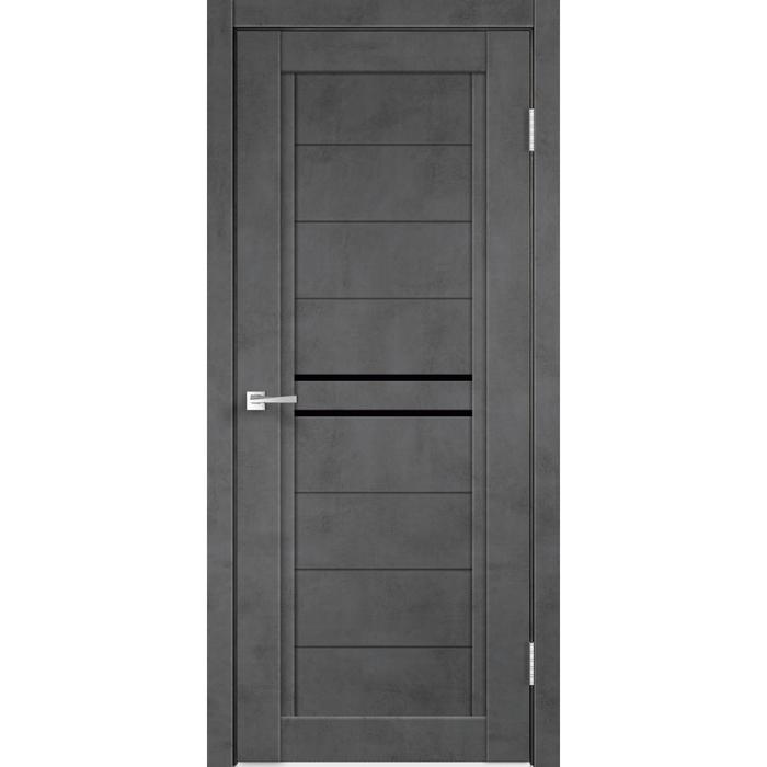 Дверное полотно экошпон NEXT-2 Муар темно-серый, стекло Лакобель черное, 2000х900 мм - фото 8530514