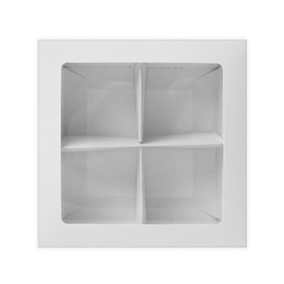 Коробка для 4 конфеты, с окном, целлюлоза белая,12.5×12.5×3.5 см