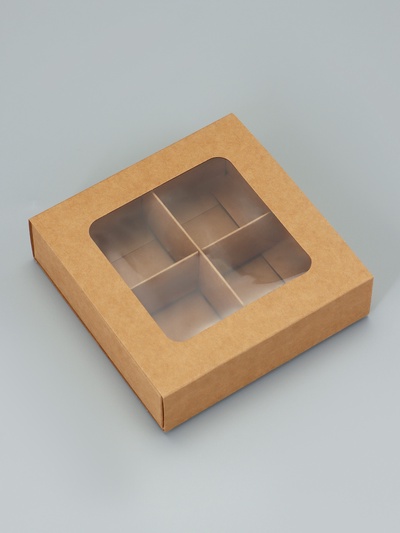 Коробка для 4 конфеты, 12.5×12.5×3.5 см