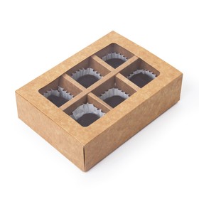 Коробка складная под 6 конфет, крафт, 13,7 х 9,8 х 3,8 см