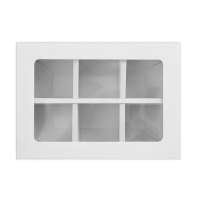 Коробка для 6 конфет с окном, белая, 13.7×9.85×3.85 см
