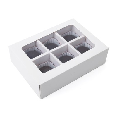 Коробка для 6 конфет с окном, белая, 13.7×9.85×3.85 см