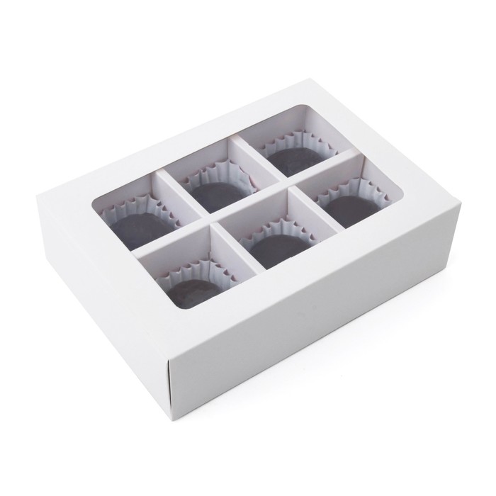Коробка складная под 6 конфет, белая, 13,7 х 9,8 х 3,8 см
