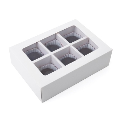 Коробка для 6 конфет с окном, белая, 13.7×9.85×3.85 см