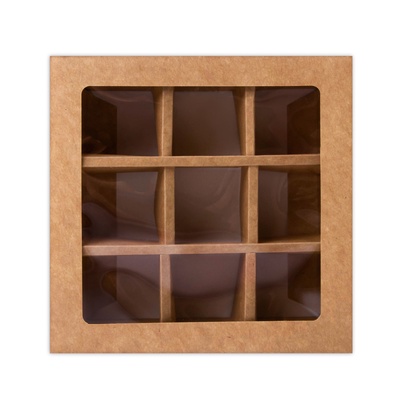 Коробка для 9 конфет, крафт, 13.5×13.5×3.2 см