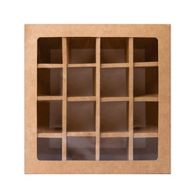 Коробка для 16 конфет, крафт 17.7×17.7×3.8 см