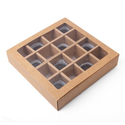 Коробка для 16 конфет, крафт 17.7×17.7×3.8 см
