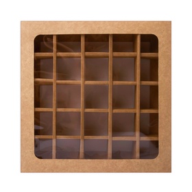 Коробка для 25 конфет, крафт, 22×22×3.5 см