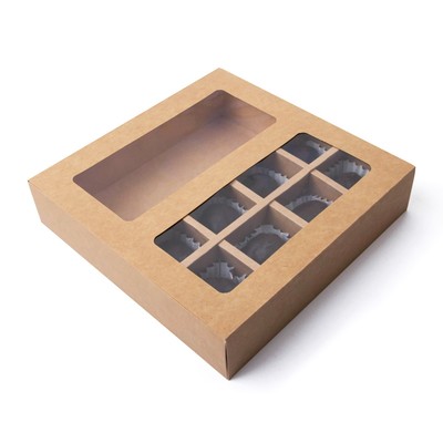 Коробка для 8 конфет + шоколад, с окном, крафт, 17.7×17.85×3.85 см