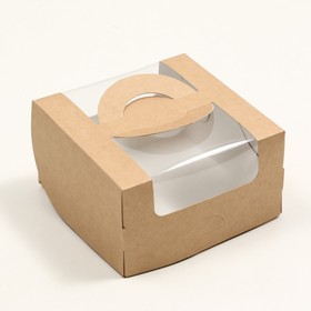 Коробка под бенто-торт с окном, крафт, 14 х 14 х 8 см