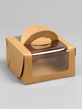 Коробка под бенто-торт с окном, крафт, 14?14?8 см (комплект 2 шт)
