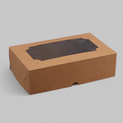 Коробка складная с окном под зефир, крафт, 25×15×7 см