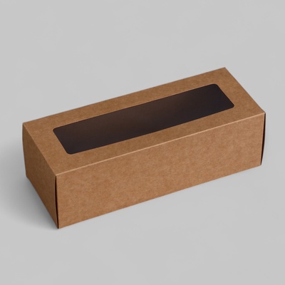 Коробка с окном под рулет, крафт, 26×10×8 см