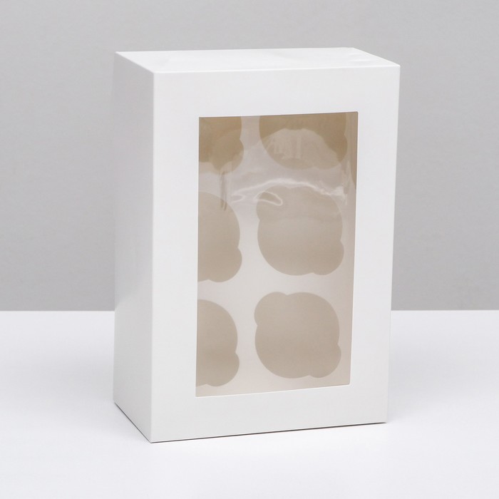 Упаковка под 6 капкейков с окном, белая, 25 х 17 х 10 см - Фото 1