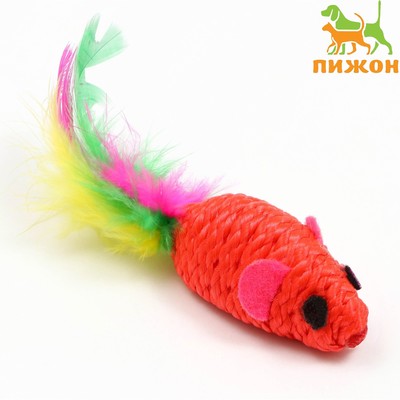 Мышь с пером, 4.5 см, красная