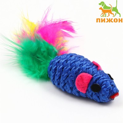 Мышь с пером, 4.5 см, синяя