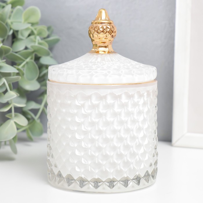 Шкатулка стекло "Ромбы и купол" белый с золотом 14х8,2х8,2 см - Фото 1