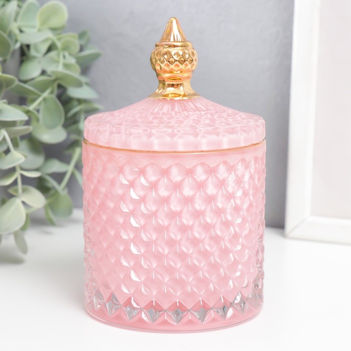 Шкатулка стекло "Ромбы и купол" розовый с золотом 14х8,2х8,2 см - Фото 1