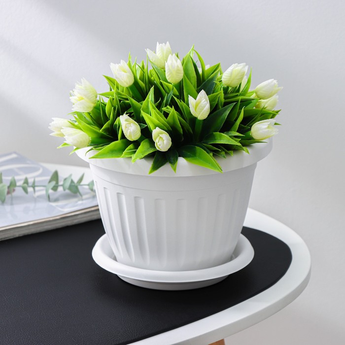 Горшок для цветов с поддоном «Сильвер ЭКО», 1,9 л, d=18 см, цвет белый - Фото 1