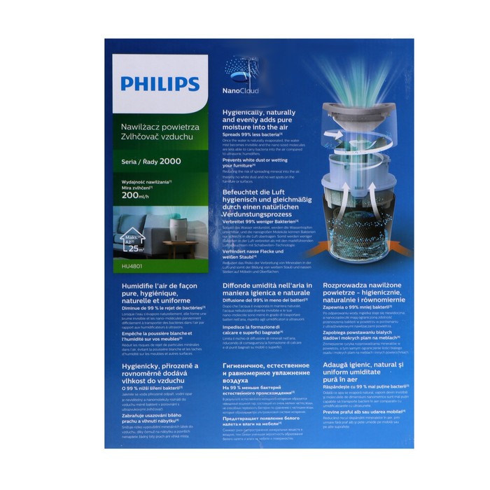 Увлажнитель воздуха Philips HU4801/01, 15 Вт, 2000 мл, до 25 м2, 200 мл/ч, бело-зелёный - фото 51434724