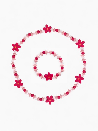 Набор детских украшений Выбражулька «Цветочки», 2 предмета: бусы, браслет d=6 см розовый