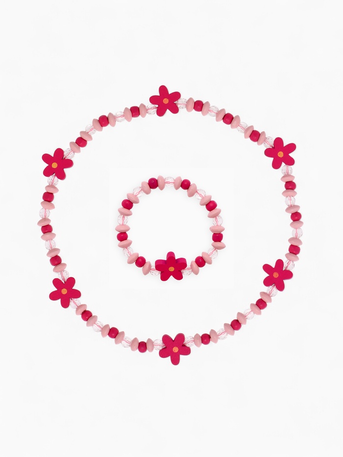Набор детских украшений Выбражулька «Цветочки», 2 предмета: бусы, браслет d=6 см розовый