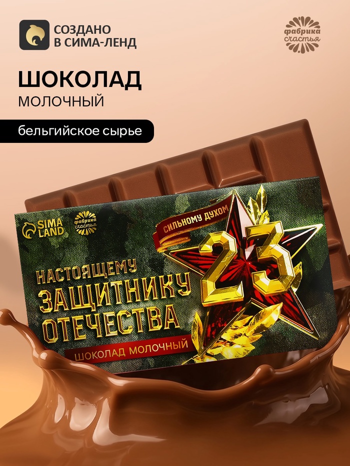 Молочный шоколад «Настоящему защитнику. 23 февраля», 70 г - Фото 1