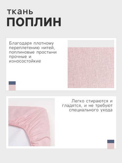 Простыня на резинке 2-спальная «Этель», 160×200+25 см, поплин, розовая