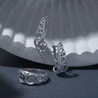 Гарнитур посеребрение 2 предмета: серьги, кольцо "Ажур", 18 размер - фото 10045570