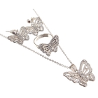 Гарнитур 3 предмета: серьги, кулон, кольцо безразмерное "Бабочки блестящие" цвет белый в серебре - Фото 1