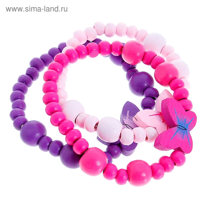 Браслет детский "Выбражулька" бабочки, 3 нити, цветной - Фото 1