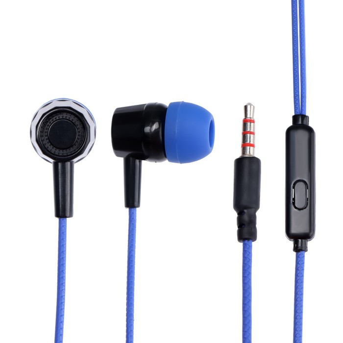 Наушники Krutoff HF-J69, вакуумные, микрофон, 106 дБ, 16 Ом, 3.5 мм, 1 м, синие - Фото 1