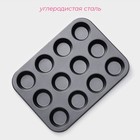 Форма для выпечки Доляна «Жаклин», 35×26×3 см, 12 ячеек, d=6.5 см, антипригарное покрытие, чёрная - Фото 2