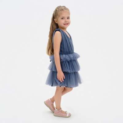 Платье нарядное для девочки KAFTAN, серо-синее, размер 32 (110-116 см)