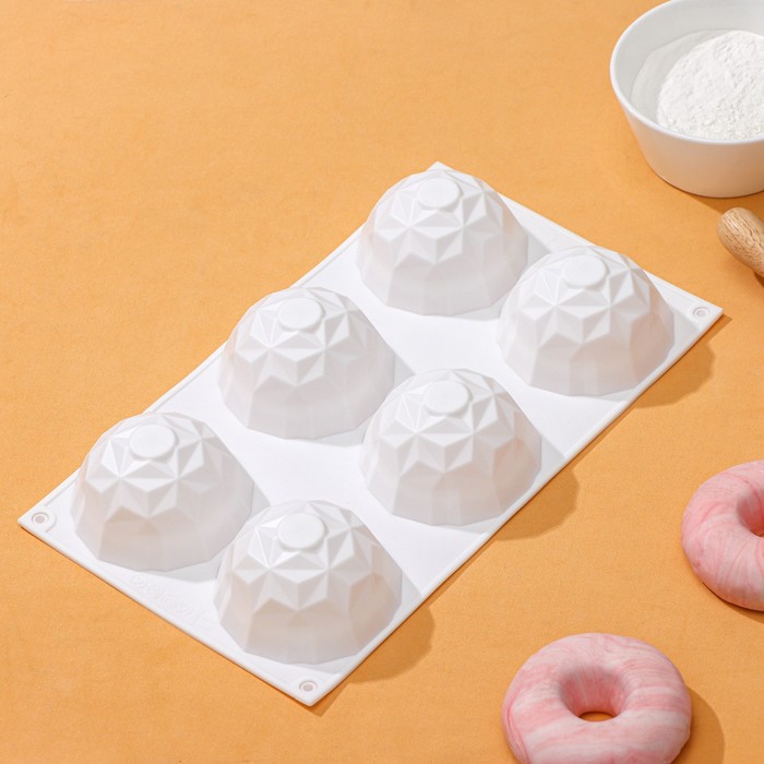 Форма для муссовых десертов и выпечки KONFINETTA «Кристалл», 30×17,5×4 см, 6 ячеек (6×4 см), цвет белый - Фото 1