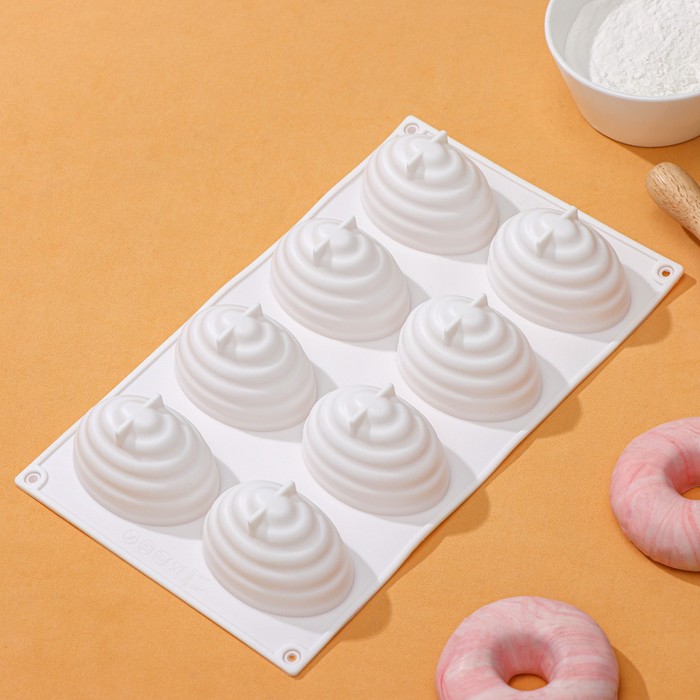 Форма для муссовых десертов и выпечки KONFINETTA «Джелли», силикон, 30×17,5×4 см, 8 ячеек (7,4×5,3×4 см), цвет белый - Фото 1