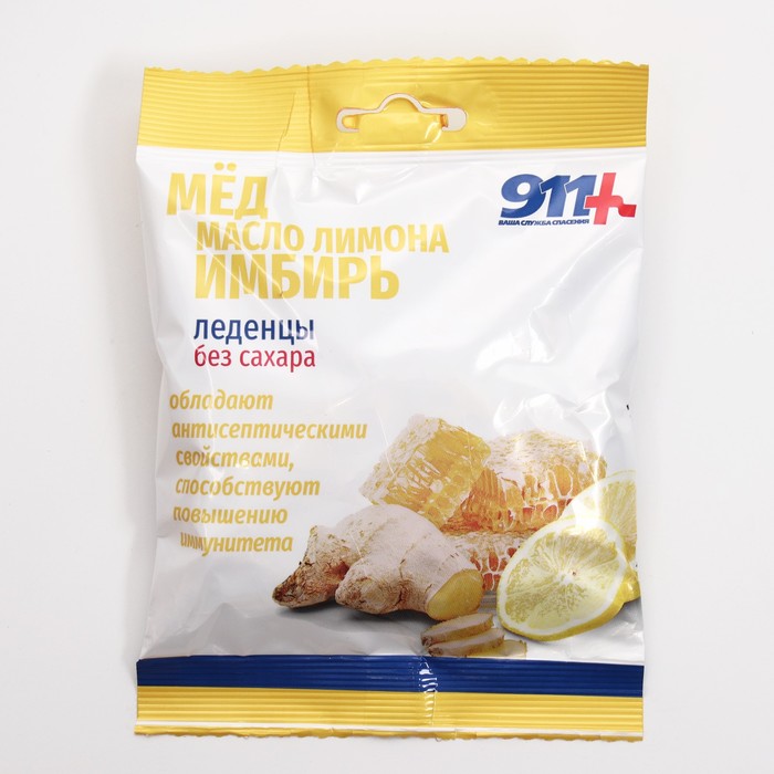 Леденцы 911 без сахара, мед, масло лимона, имбирь, 50 г - Фото 1