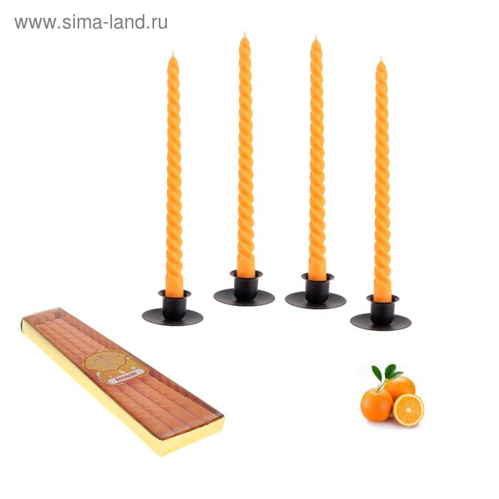Свечи восковые витые (набор 4 шт), аромат апельсин - Фото 1