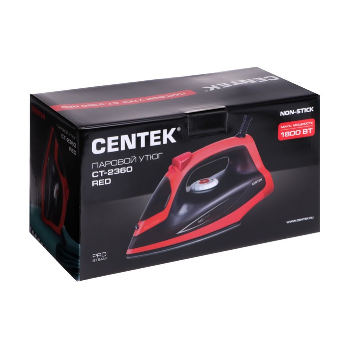 Утюг Centek CT-2360, 1800 Вт, антипригарная подошва, 200 мл, красно-чёрный - фото 51323432