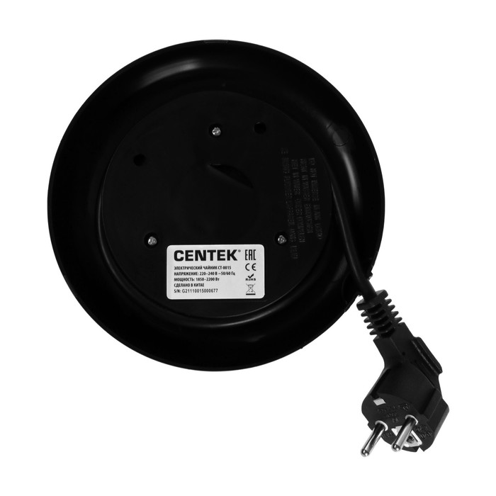 Чайник электрический Centek CT-0015, стекло, 2 л, 2200 Вт, чёрный - фото 51336662