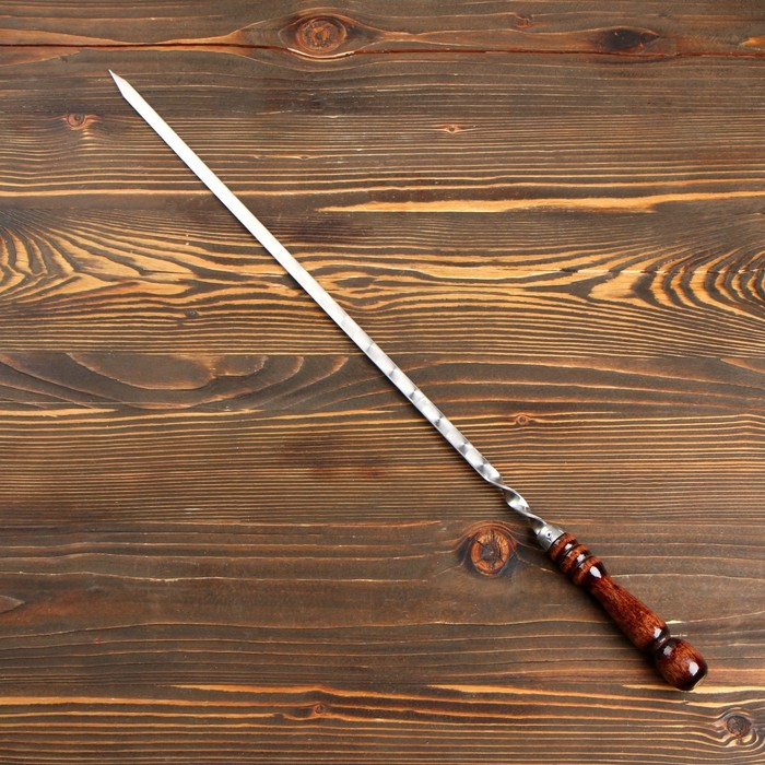 Шампур узбекский с деревянной ручкой, рабочая длина - 50 см, ширина - 12 мм, толщина - 3 мм - фото 1926529042