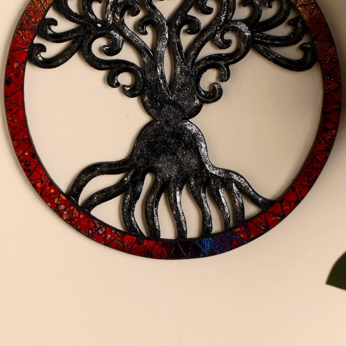 Панно настенное "Древо жизни" дерево, стекло 30 см - фото 1906106214