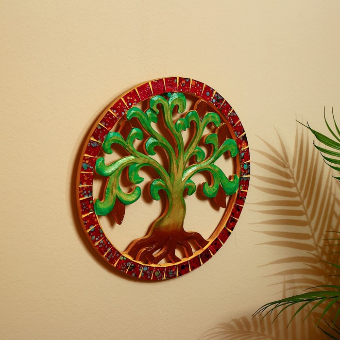 Панно настенное "Древо жизни" дерево, стекло 30 см - фото 1906106217