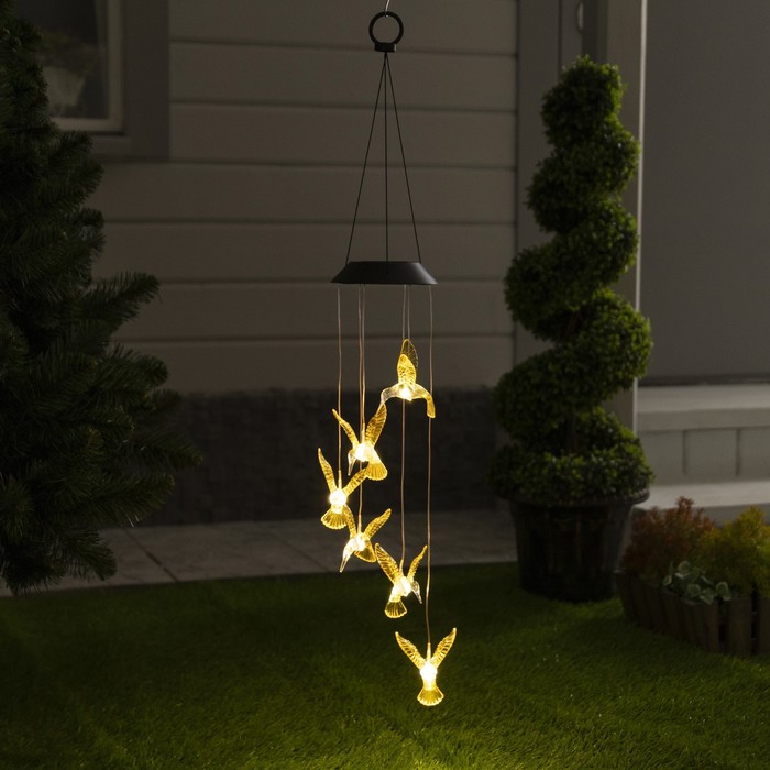 Садовый светильник на солнечной батарее «Колибри», 12.5 × 86 × 12.5 см, 6 LED, свечение тёплое белое - фото 1910488568