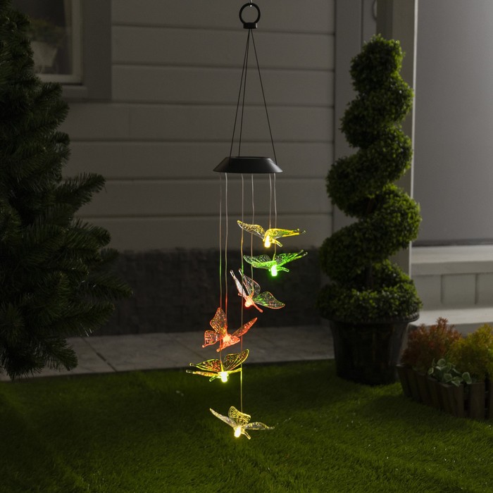 Садовый светильник на солнечной батарее «Бабочки», 12.5 × 86 × 12.5 см, 6 LED, свечение мульти - Фото 1