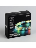 Гирлянда «Нить» 10 м роса, IP20, серебристая нить, 100 LED, пульт ДУ, свечение RGB, USB 9143279 - фото 319930820
